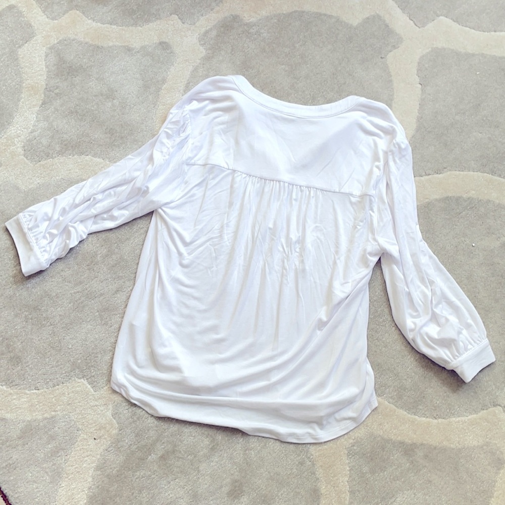 Amour Vert Henley Button V Neck 3/4 Sleeve Blouse Top Shirt L - Picture 5 of 6